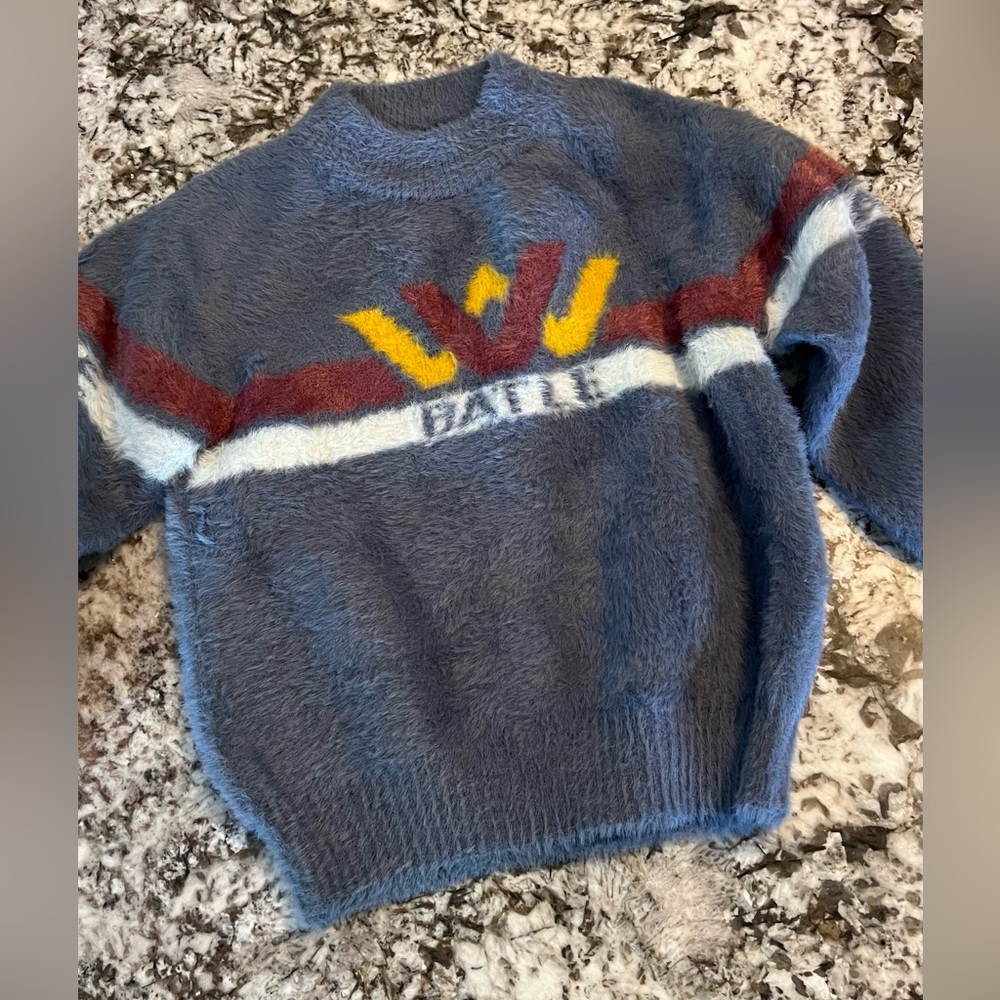 5/6 New Cozy Fluffy Long Sleeve Boys Girls Childrens Blue Sweater Pullover Super